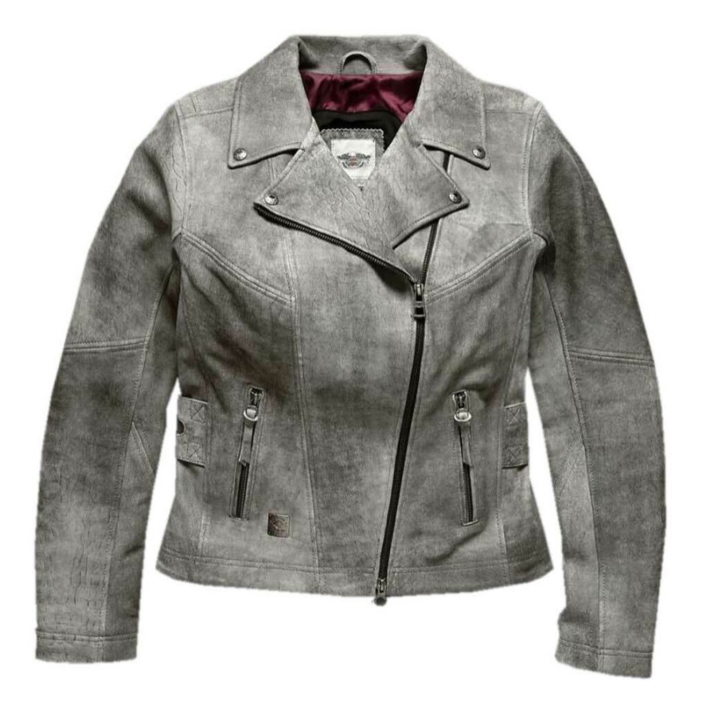Harley-Davidson Ladies Grey Leather Jacket - Small